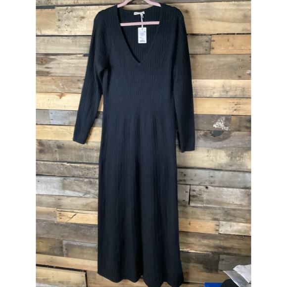 Marine layer Jade MIDI Sweater Dress Black Size XL - Picture 2 of 7